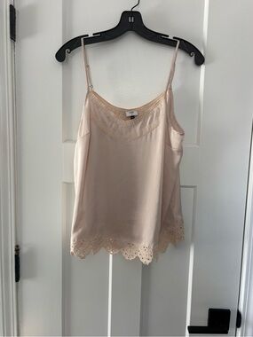 CAbi Pale Blush Lace-Trim Silk Cami Artful Cami 6724 new